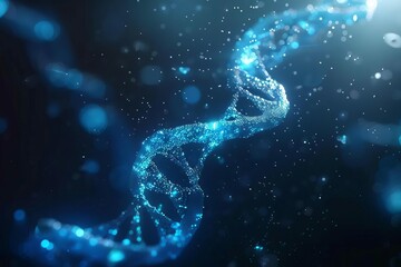 Wall Mural - glowing blue dna molecule structure floating in dark space genetic engineering 3d illustration