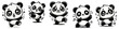cute panda animal black vector, silhouette illustration laser cutting engraving transparent background, monochrome shape