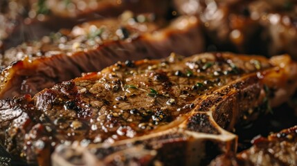 Wall Mural - A close-up perfectly cooked dry-aged beef and ready to serve