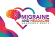 National Migraine and headache awareness month is observed every year in June. banner design template Vector illustration background design.