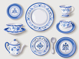 Fototapeta Sport - Set of porcelain tableware. National No Dirty Dishes Day