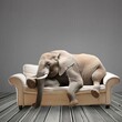 petit éléphant endormi sur un canapé en tissus en ia