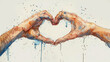 Watercolor painting of hands forming a heart together isolated against beige background