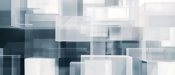 Wall Mural - an abstract design composed of overlapping and intersecting white and grey rectangles