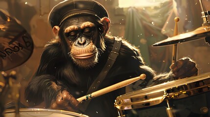 Canvas Print - Poster of monkey playing drums