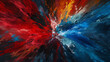 Abstract artwork with red and blue hues resembling a cosmic explosion