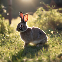 Wall Mural - white rabbit on the grass