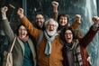 © Enrique - Group of happy friends celebrating success together. Group of cheerful people rejoicing together.