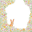 A rabbit is peacefully sitting in a field of colorful flowers, creating a beautiful visual arts display with the artful patterns of circles and rectangles