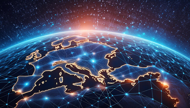 earth view from space. global network. blockchain technology. planet and communication. future world