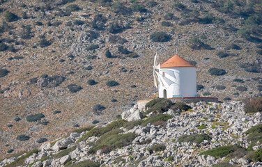 Sticker - Windmühle in der Bucht von Panormitis, Insel Symi