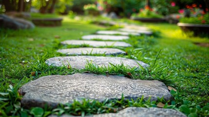 Wall Mural - A stone path winding through lush green grass