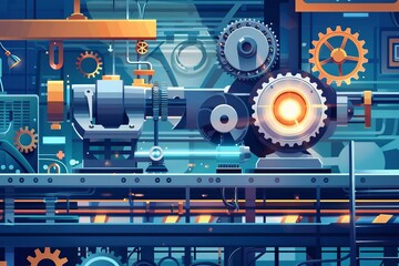 Wall Mural - production process on metal gears industrial manufacturing concept mechanical engineering abstract illustration