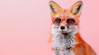 creative animal concept. Isolated on a solid pastel background, a Fox wearing sunglasses.