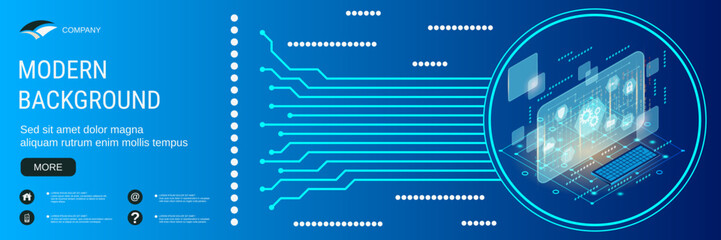 Wall Mural - digital technology banner vector design template. artificial intelligence, digital mind flat 3d isom