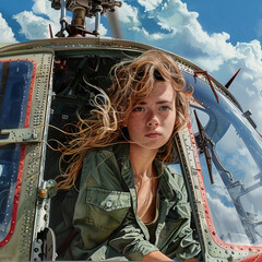 Wall Mural - woman in helicopter