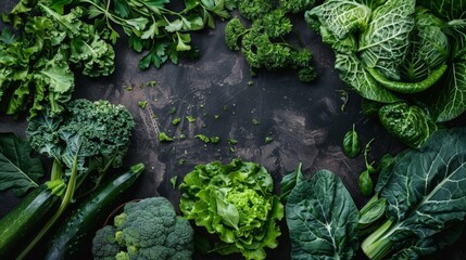 Canvas Print - Close up of fresh green veggies on table