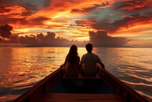 Affectionate Couple Enjoying A Sunset Boat Ride