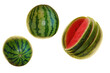 Whole watermelons and cut watermelon isolated on a white background. Watermelon set. Collage on white background.