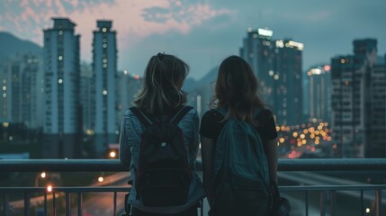 Wall Mural - Friends exploring a new city together