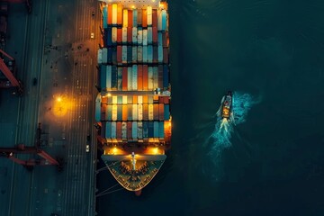 cargo transportation. ship with containers at the pier