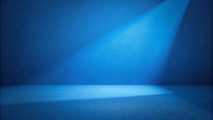 Wall Mural - Empty blue gallery room with spotlights illuminating the blank walls 