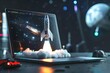 laptop with fat rocket coming out of the screen
