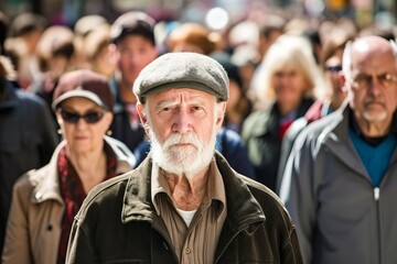 Wall Mural - Unidentified old man with white beard and gray hair on the street.