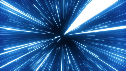 Wall Mural - 4K Hyperspace speed warp of blue light seamless loop.