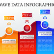 business minimal infographic template, 3 steps timeline infographic layout, vector design element with icons in circle shapes. red, yellow and blue gradient wave element. square layout design.
