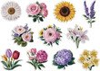 Set of ten lovely chic flower vector custom stickers on a white background