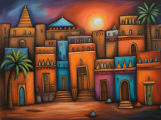 Wall Mural - colorful painting of the old city of egypt