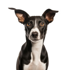 Wall Mural - cute black with white podenco mix dog isolated on white background