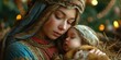 A sacred image depicting the Holy Virgin Mary tenderly holding Baby Jesus Christ in her arms.