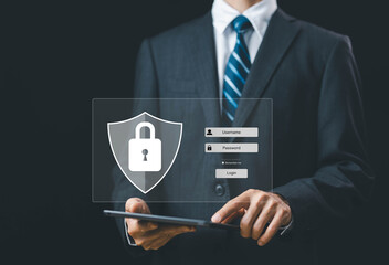 Wall Mural - cybersecurity internet, password security, and privacy on an online system lock mark protect attacks