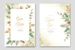 © retno - wedding invitation card template set with watercolor leaves decoration