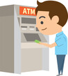 ATMを利用している男性のイメージイラスト