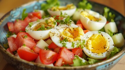 Poster - Bowl of Salad with Hard Boiled Eggs and Tomatoes