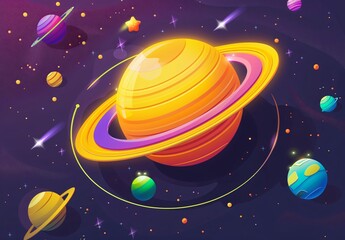 Canvas Print - 3D cartoon style planet Background - Wallpaper - Banner