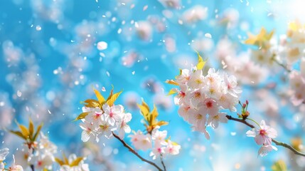 Poster - Tree with White Blossoms and Blue Sky