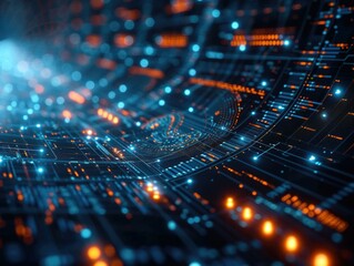 Wall Mural - a futuristic looking computer circuit board with lights. generative ai.