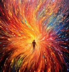 Wall Mural - a man standing in the center of an abstract swirl. generative ai.