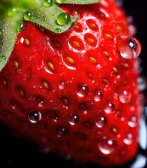 Wall Mural - A close up of a strawberry with water droplets on it. Generative AI.