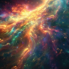 Wall Mural - a colorful nebula in space with a bright orange and blue color. generative ai.