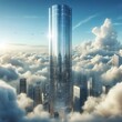 Concept of tallest building in the world that is made out of glass and reached the hight of clouds wallpaper