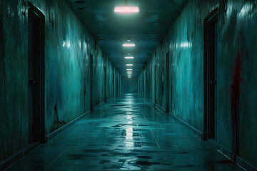 Wall Mural - Harrowing Hallways:Exploring the Sinister Secrets of a Macabre Laboratory's Abandoned Corridors