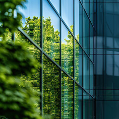 Wall Mural - A closeup of green glass windows on an office building