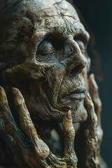 Poster - Weathered Face Exploring the Depths of the Afterlife,a Cinematic and Digital