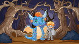 Fototapeta Panele - A young knight stands beside a friendly dragon.