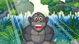 Fototapeta Panele - Cheerful chimp surrounded by vibrant jungle flora
